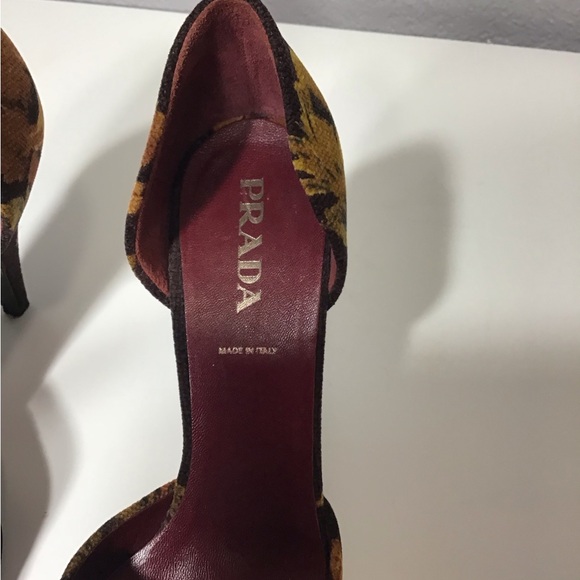 VTG PRADA Women’s Corduroy Floral Print Heels Size 37 Made In Italy - Picture 2 of 14